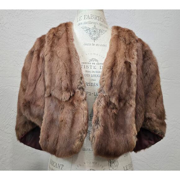 Vintage Famous Barr Co. Mink Fur Capelet Cloak Shawl Wrap w. Pockets - Picture 6 of 10